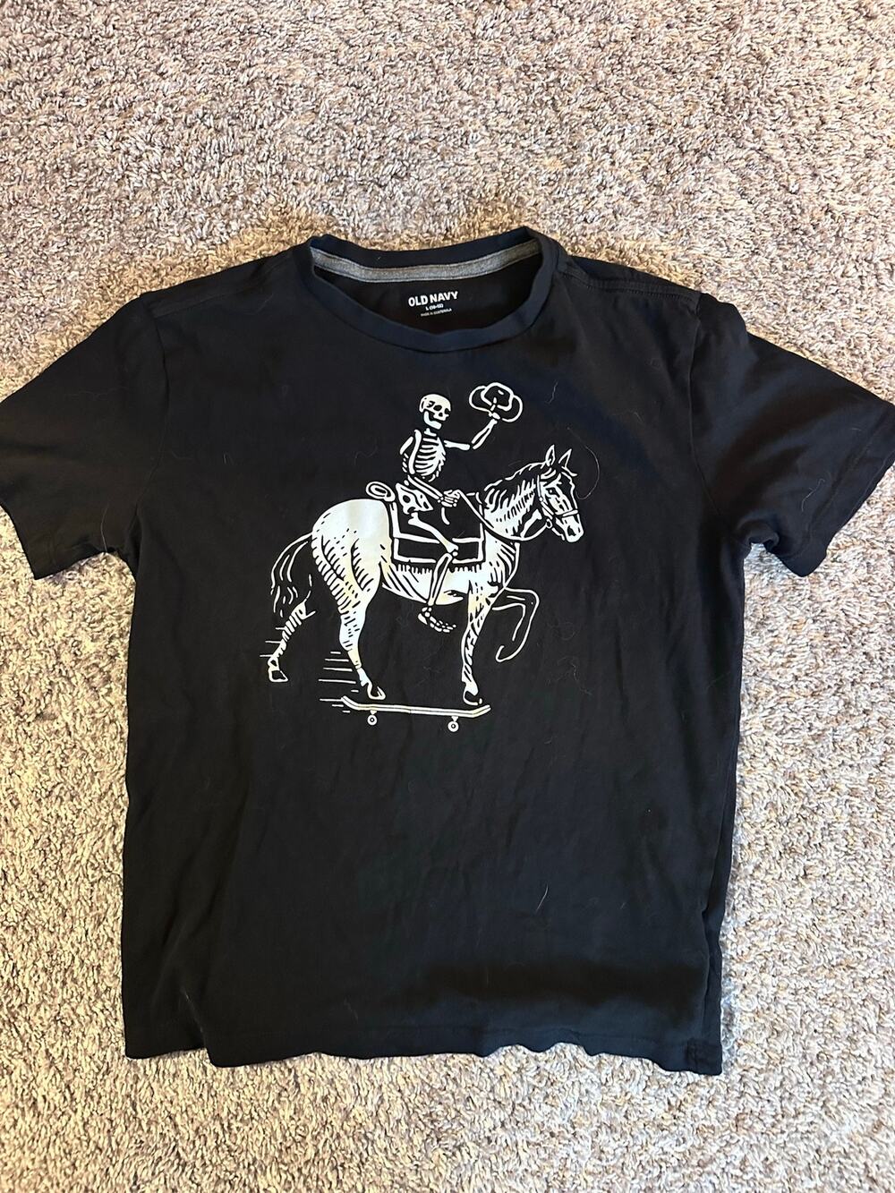 Old Navy Boys Size L (10-12) Black Skeleton Cowboy Graphic Tee